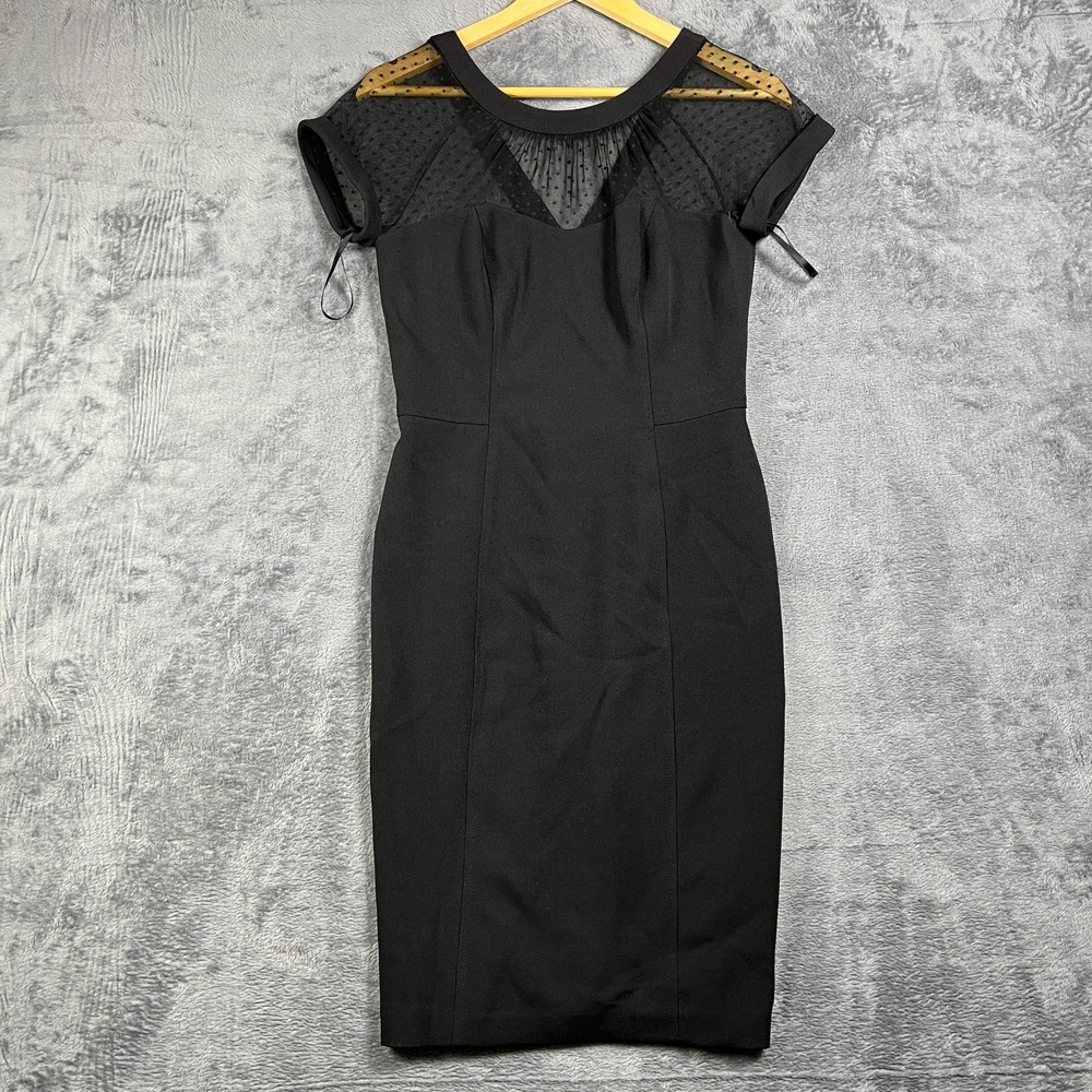 White House Black Market Sheath Dress Women 4 Polka Dot Mesh Yoke Back Zip Party